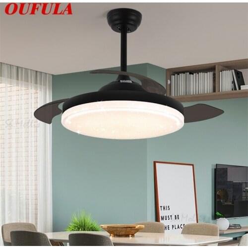 OUFULA Modern Ceiling Fan Lights 3 Colors LED With Remote Control Home Decorative For Home Dining Room Bedroom Restaurant