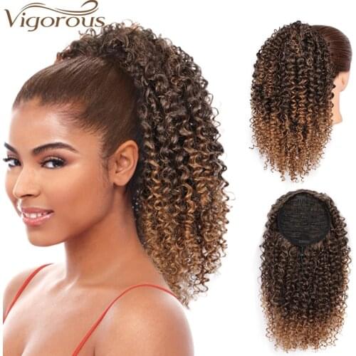 Vigorous Long Afro Curly Ponytail Hair Piece for African American Synthetic Drawstring Ponytail Clip in Hair Extensions