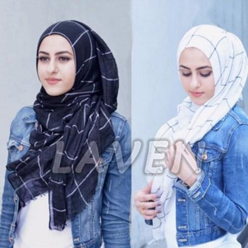TR-Cotton Solid Plaid Scarves Head Wraps Neckerchief Long Shawl Scarf for Women Muslim Hijab Wrap Headscarf Accessories Bandana