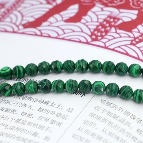 Green malachite faceted round shape 6mm loose beads 15" stripe stone fashion women jewelry wholesale