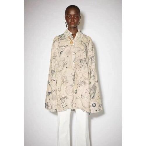 AC studios Women Loose Shirt Constellation Print Long Sleeve Turn-down Collar 2021 Spring Summer Female Blouse