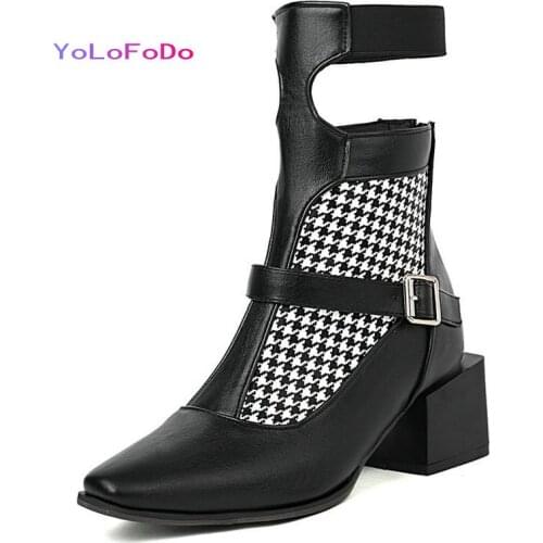 Plus Size 45 Women Ankle Boots Comfortable Square Heel Pointed Toe Ladies Short Boots PU Leather Mixed Color Womens Boots 2021