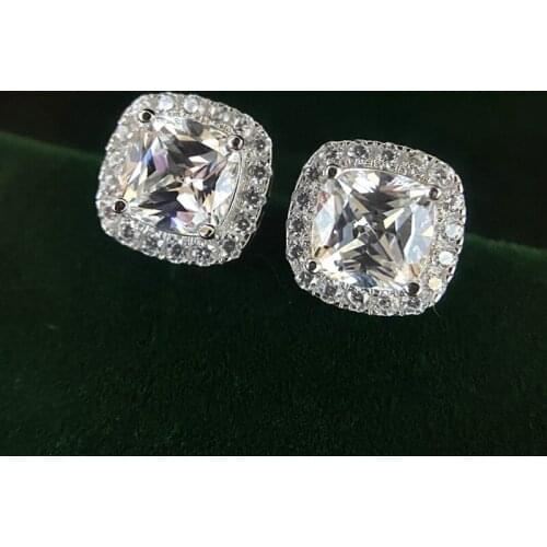 Solid 925 Sterling Silver Stud Earrings Sparking 7*7mm High Carbon Diamond Wedding Earrings For Women Engagement Party Jewelry