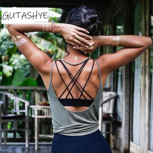GUTASHYE Fitness Women Breathable Yoga Top Gym Workout Tank Top Sexy Backless Sport T Shirt Women Running Shirt Sport Crop Top