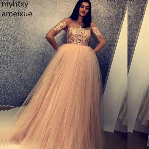 Hot New Half Sleeve Custom Plus Size Evening Dresses Long 2020 Abendkleider Gowns Robe De Soiree Musulman Formal Dress To Party