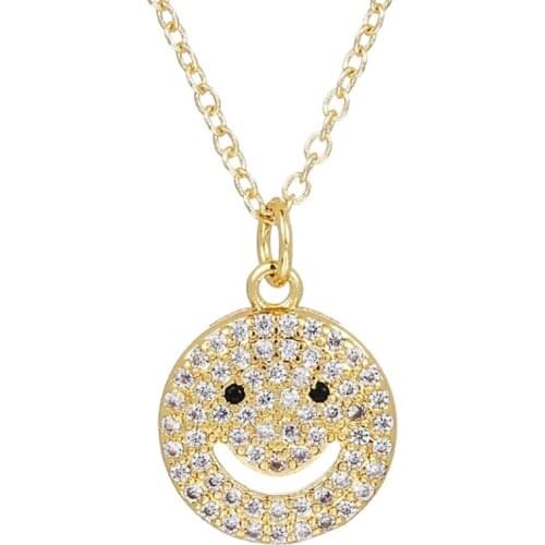 ZHINI New Cute Statement Jewelry Smiley Face Pendant Necklaces For Women Fashion AAA Zircon Choker Long Necklace collares