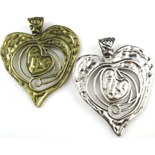 1pc Charms 76*64mm Antique Silver Bronze Plated Big Heart Handmade Charms Pendant DIY for Bracelet 10722