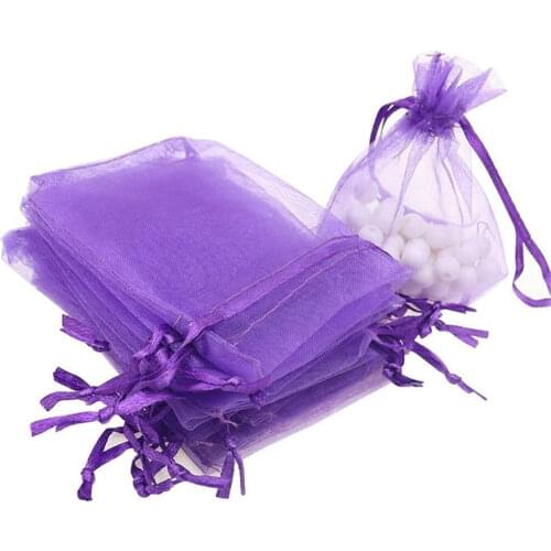 10pcs Wedding Gift Bags Purple Yarn Bags Mesh Drawstring Pouch Candy Bag Jewellery Pouches Party Favor