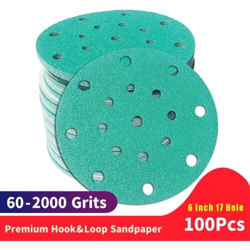 100PC 6 Inch 17 Hole 60-2000 Grits Sanding Discs Premium Hook and Loop Heavy Duty Sandpaper for Random Orbital Sanders