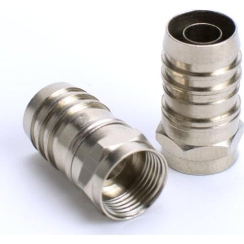 100pcs/lot Full copper double shielded cold head RG6/F head Inch/metric 75-5 Crimping head Cable TV connector antenna