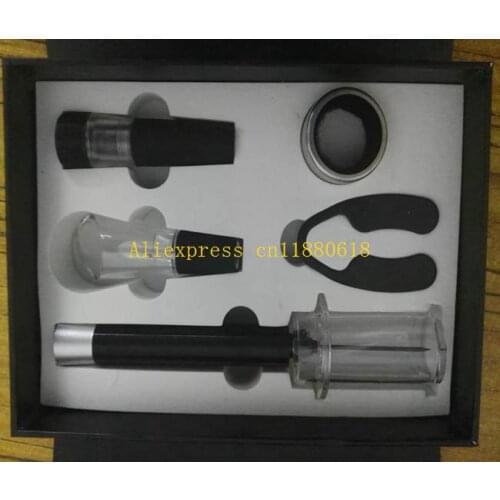 20sets/lot 5 in 1 Pressure Wine Opener Tool Set Bottle Opener Vacuum Stopper Drip Ring Wine Pourer