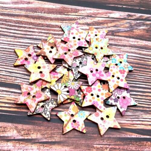 50PCS 2 Holes DIY Star Shape Wooden Button Scrapbook Craft Sewing Buttons Five-Pointed Star Shaped Duttons For Clothing 24mm