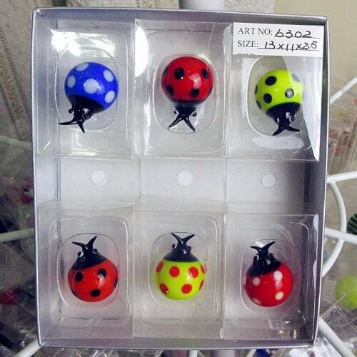 6pcs Custom Murano glass Ladybug Figurine fairy garden decoration handmade lampwork flat back glass cartoon animal ornament