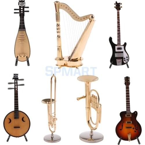 7 Options 1/6 Musical Instrument Model Action Figure Dollhouse Accessory Wooden Pipa/Guitar/Bass Copper Tuba/Harp/Trombone