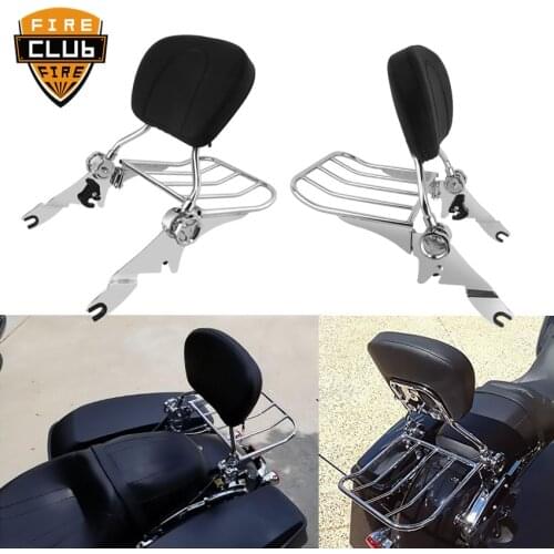 Motorcycle Luggage Rack Rear Passenger Backrest Sissy Bar Cushion Pad For Harley Touring Road King Street Glide 2009-2020