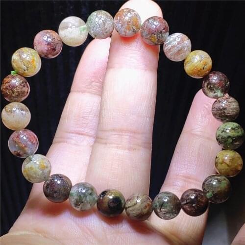 Natural Colorful Phantom Crystal Round Beads Bracelet 8mm Crystal Garden Snow Phantom Women Men AAAAA