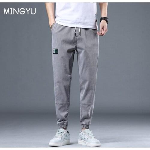 Streetwear Men Jeans Applique Denim Cargo Pants Hip Hop Jeans Slack Bottom Baggy Joggers Pants Grey hombre Harem Trousers Male