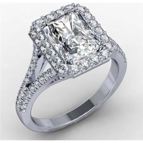 FDLK Gorgeous Natural Crystal White Rhinestone Ring Silver Color Bridal Wedding Anniversary Jewelry Gift Size 5-12