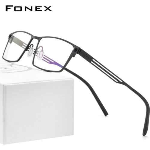 FONEX Pure Titanium Glasses Frame Men 2020 New Prescription Square Eyeglasses Frames Women Myopia Optical Screwless Eyewear 8531
