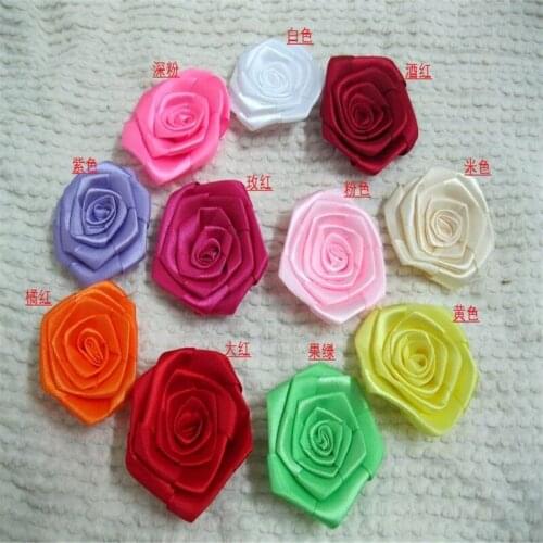 6cm Dia artificial polyester rosette satin ribbon flowers rose rosettes wedding garment Accessories mixed colors HA001