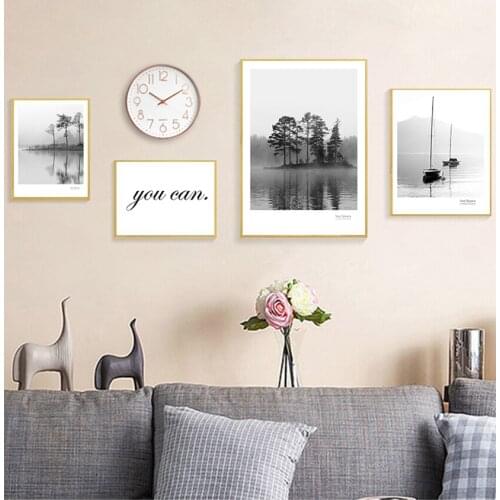 Print Painting Decoration Pictures Home Decor Scandinavian Landscape Canvas Nordic Style Lake Boat Forest Nature Wall Art