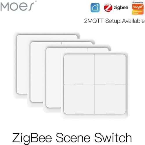 Moes 4 Gang Tuya ZigBee Wireless 12 Scene Switch Push Button Controller Battery Powered Automation Scenario for Tuya Devices