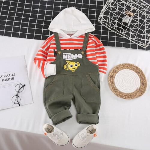 Spring Autumn Toddler Cotton Clothes Baby Boys Girls Clothing Children Stripe T-Shirt+Overalls Pants 2pcs/set Kid Casual Costume