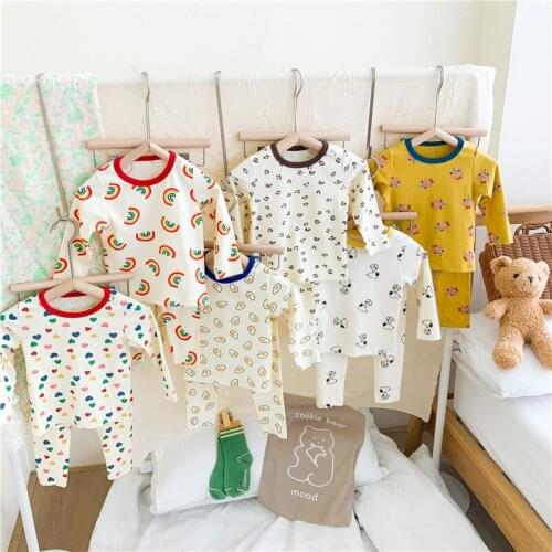 2021 autumn and winter Korean new childrens home clothes set baby cotton bottomed Shirt Pants underwear set autumn clothes