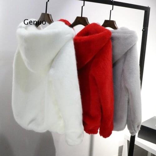 Rabbit imitation fur winter grass mink faux fur coat ladies artificial fur hooded soft plus size 2021 womens jacket red