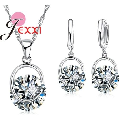 Trendy Silver Necklace Earring Set Natural Zircon Stone Crystal Jewelry Fashion Women Wedding Accessories Fast Shipping