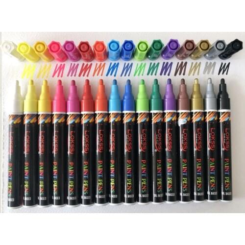 16PCS Assorted Colors Oil Paint Marker Pens Set for Gifts Student Stationery Graffiti Drawing Art Pens Write on Car CD Glass