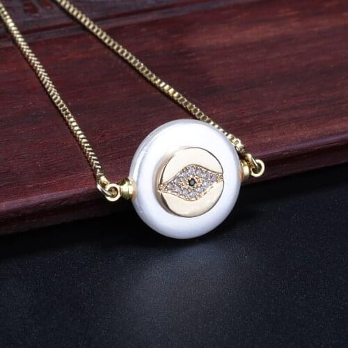 Multiple cz deep blue white fuchsia evil eye protection charm coin pearl beads connector thin gold link bracelets for woman
