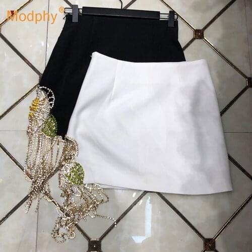 New OL Women Office Slim A-line Short Skirt Elegant Pure Color Diamond Tassel Mini Skirt Fashion Party Female Clothing