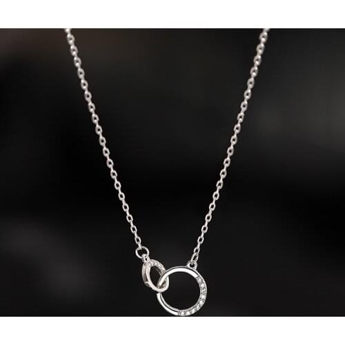 925 Sterling Silver Necklace Double Ring Zircon Choker Simple Geometric Pendant Party Gift For Girls Exquisite Jewelry NK063