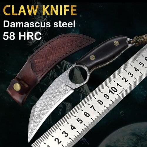 Karambit Claw Hunting Fixed Knife Damascus Blade Camping Survival Edc Knife Outdoor Rescue Camping Hunting Tactical Tool Csgo