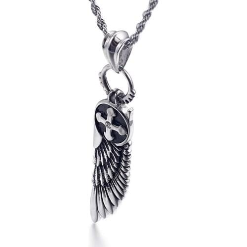 Titanium steel necklace mens Europe and the United States stainless steel pendant angel wings cross pendant wholesale