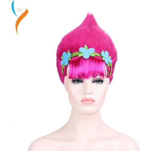 Trolls Wigs Halloween Party Cosplay Poppy Wig for Kids Trolls Costume Party Supplies Kids & Adults Hair