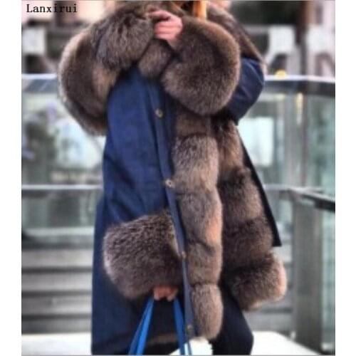 Women parka luxurious Large fur collar hooded coat warm Fox fur liner parkas long winter jacket top quality jaqueta