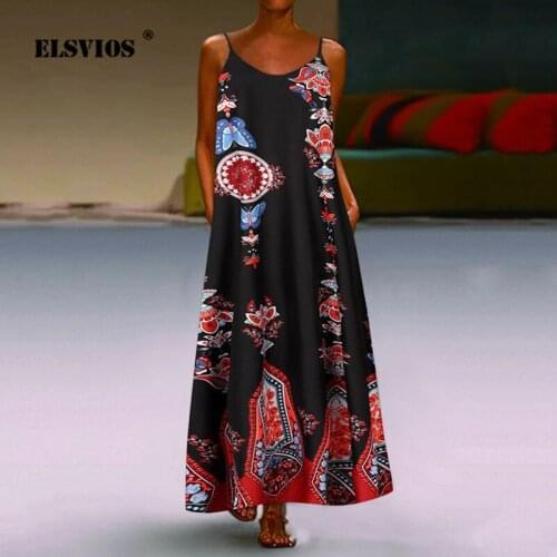 Summer Women Fashion Sleeveless Printed Sling A-line Dress Eelgant Retro Pockets Slim Pullover Dresses Loose Party Lady Vestidos