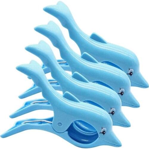 Beach Towel Clips Plastic Quilt Clips Clamp Holder Sunbed Pegs Laundry Pegs Windproof Clothes Clips, Dolphin 4Pcs
