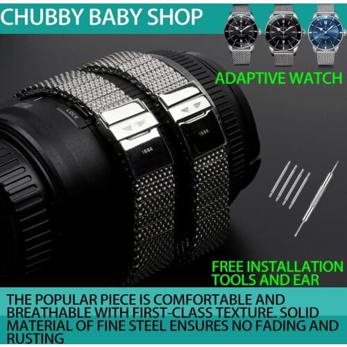 Top quality watch band 316L stainless steel watchband for Breitling strap Wristband folding buckle 22mm 24mm full silver belt