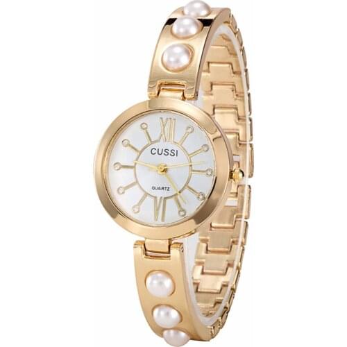 CUSSI 2018 Luxury Womens Bracelet Watches Gold Ladies Dress Watches Fashion Quartz Wristwatch reloj mujer Pearl Bracelet Watches