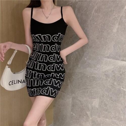 Sexy Short Mini Dress 2021 Fashion Streetwear Letters Print Dresses Spaghetti Strap Sheath Party Vestido Feminino YOU910