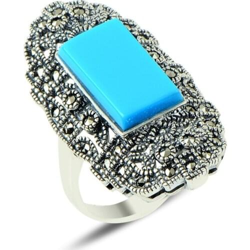 Silverlina Silver Marcasite & Turquoise Gemstone Rings