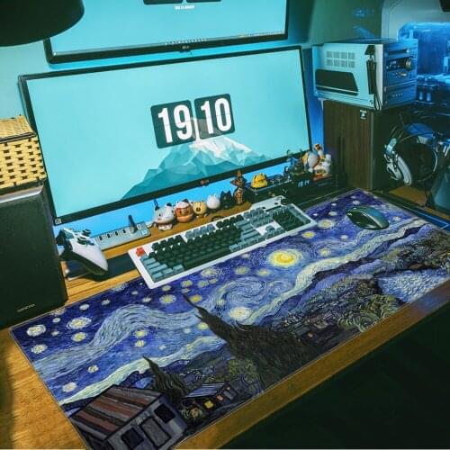 Van Gogh Keyboards Mat Rubber Gaming Desk Mat Computer Gaming Mousepad Anti-slip Natural Rubber with Locking Edge Mouse Mat