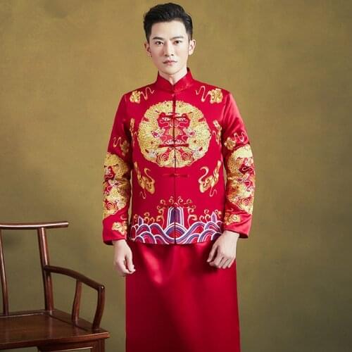 Gorgeous Male Qipao Classic Vintage High-quality Chinese Traditional Men Wedding Gown Refined Banquet Stylish Elegant Bride