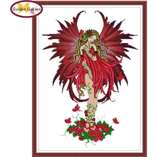 GG Flower Fairy Cross Stitch Embroidery Needlework Sets Joy Sunday Cotton Canvas Large Cross Stitch Stamped Kits for Home Decor