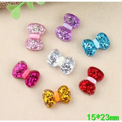 High Quality Glitter Ribbon Knot Bow Resin Cabochons 20pcs/Lot 15*23mm Flatback DIY Jewelry Findings Ornament Clay Beads