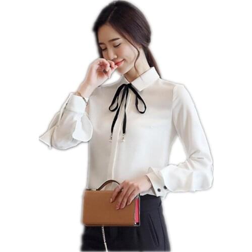 Women Chiffon Blouses 2019 New Women Spring Office Lady Blouses Long Sleeve Bow Slim Blouses Wear To Work Female Shirts Q1182