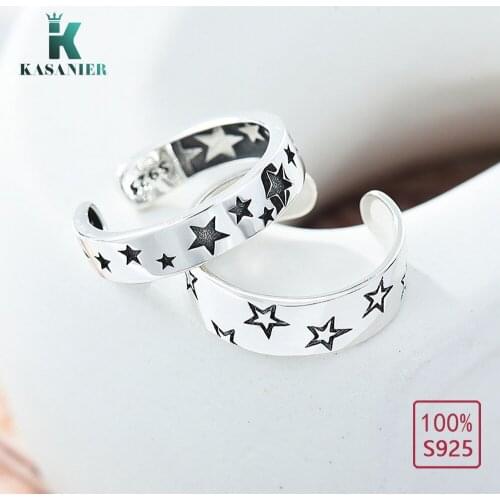 KASANIER 925 Sterling Silver Vintage Star Open Couple Ring For Fashion Men Woman Wedding matching Rings Fashion Fine Jewelry